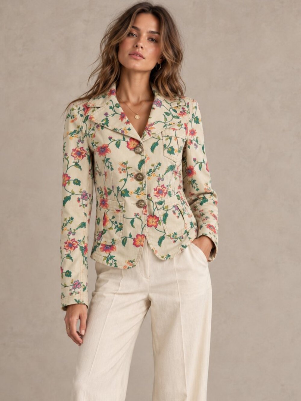 Escada Sport Floral Print Denim Jacket Size 34 US 4